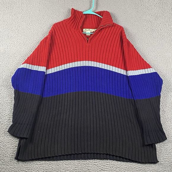 Vintage Eddie Bauer 1/4 Oversized Knit Striped Sweater Women's XL 54" Chest - Picture 1 of 7
